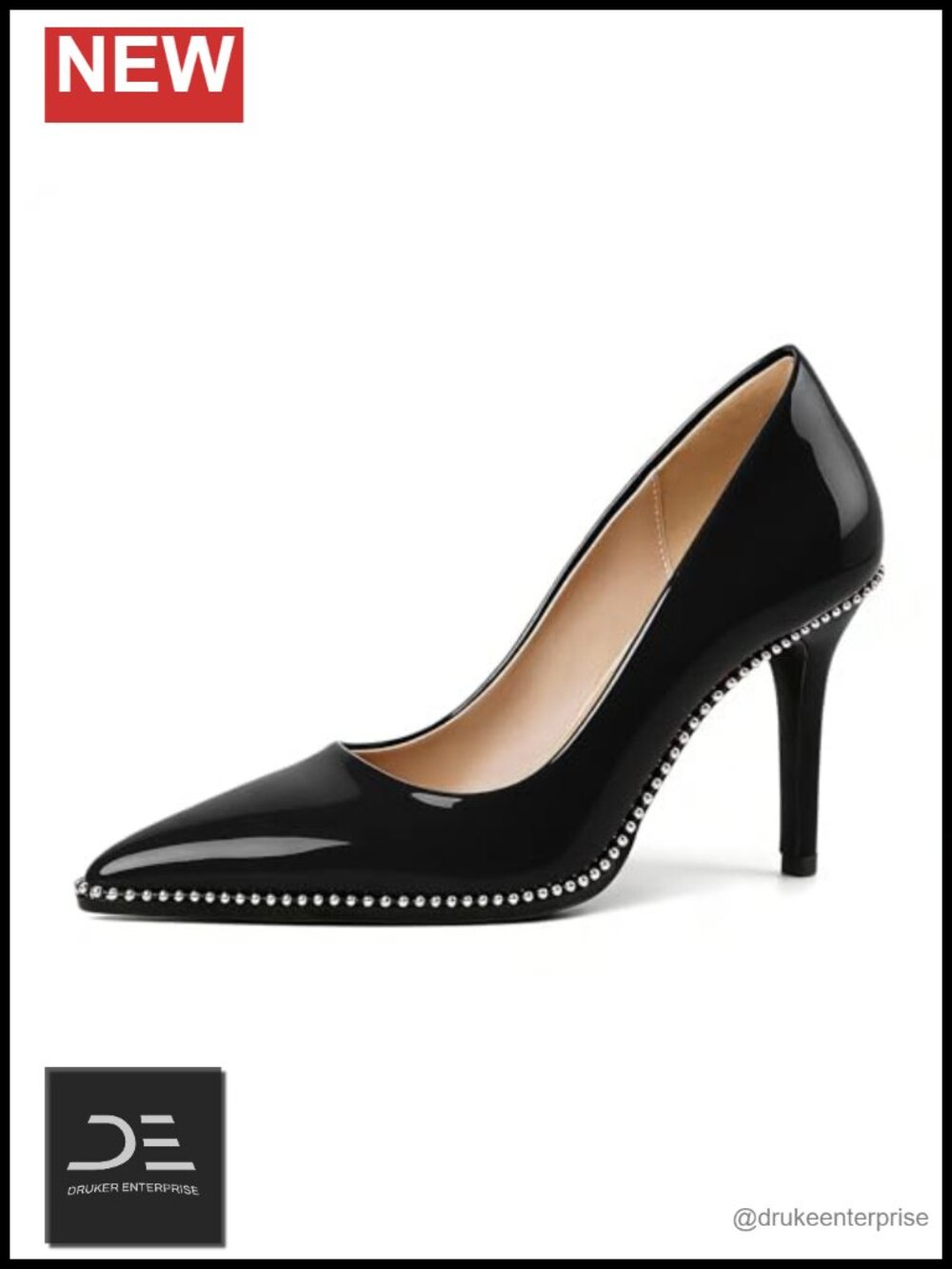 Women's Stiletto Heels Pointed Toe Dress Pumps Beaded Slip-On 3.5"